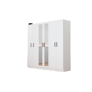 Armoire de chambre moderne blanche à 6 portes KALE avec miroir, 4 tiroirs et 13 étagères, rangement pliable en tissu MDF - Product Image 1