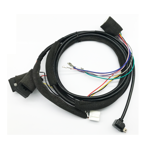 Lock mini usb 10pin Automotive cable with fuse corrugated pipe sleeve