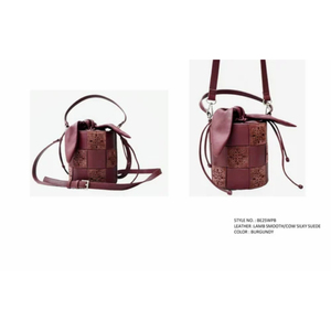 Sac Élégant en Cuir Lisse d'Agneau pour Femme avec Nœud Décoratif, Design Patchwork, Spacieux, Bandoulière de Voyage, Fermeture Éclair Durable - Product Image 1
