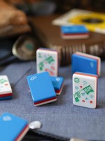 Mahjong américain en acrylique de qualité supérieure, motif exquis, bleu denim, coffret cadeau pour femme, emballage en carton, jeu de cartes