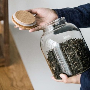 Pot de <span class=keywords><strong>terrarium</strong></span> en verre de forme ronde fait main avec couvercle en bambou pour le stockage du thé - Product Image 5