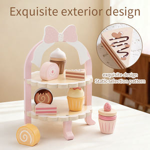 Ensemble de jeu d'imitation créatif en bois écologique pour service de thé de l'après-midi, avec mini chef, gâteau, pâtisserie et tour de gâteaux pour jeu de rô<span class=keywords><strong>le</strong></span> - Product Image 3
