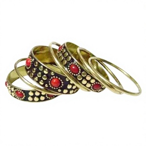 Ensemble de bracelets en céramique plaqués or pour femmes, style bohème, empilables, verts, avec motif floral et sertissage en canal - Product Image 3