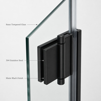 Cabine de douche pliante sans cadre en verre trempé noir mat personnalisée, forme diamant, pour accessoires de salle de bain