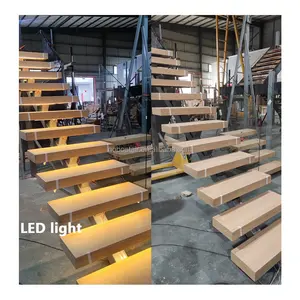 제조 업체 사용자 정의 빌라 메 자닌 이중 계단 실내 계단 LED 조명 모듈 식 계단 나무 계단 계단