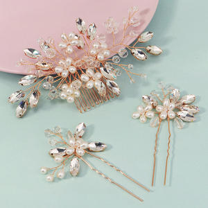 Legering Bloem Blad Kristal Steentjes Parels Bruids Haar Kam Haarspeld Bruiloft Haaraccessoires Vrouwen Sieraden - Product Image 5
