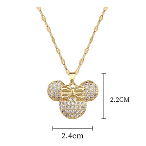 Collana con Ciondolo a Forma di Testa di <span class=keywords><strong>Topolino</strong></span> in Acciaio Inossidabile Placcato Oro 18k PVD con Zirconi, Gioiello per Donne - Product Image 6