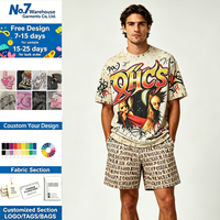 Ensemble T-shirt et Short Homme Vintage OEM Chrome DGT Imprimé, Effet Délavé Acide, Style Hip Hop Oversize, Coton, Idéal Été