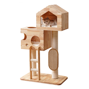 Modern Real Solid Rubber Wood Large <strong>Cat</strong> Tree House Castle <strong>Big</strong> Enclosed Bed House Condo Scratcher Ladder for Multiple <strong>Cats</strong> - Product Image 1