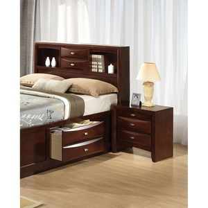 Mesa de Noche Contemporánea Color Cereza, Mesa Auxiliar de Madera Maciza con 2 Cajones y Tiradores de Perilla - Product Image 4