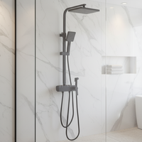 Ensemble colonne de douche thermostatique carrée TM-1005 en laiton noir avec pommeau de douche pluie et cartouche céramique