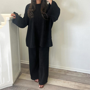 Set Coordinato in Velluto a Coste 2 Pezzi Casual Taglie Forti Abaya Invernale Modesta per Donne Islamiche Tunica Oversize e Pantaloni Abbinati - Product Image 2