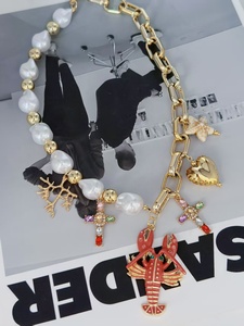 Stylish Ocean Theme <strong>Lobster</strong> Pendant Necklace Cross Starfish Coral Love Charm Decorated Fashion <strong>Jewelry</strong> Party Gift Accessory - Product Image 2