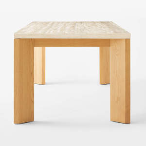 Set Tavolo da Pranzo in Legno con Piano in Marmo dal Design <span class=keywords><strong>Modernista</strong></span> e 6 Sedie Imbottite - Product Image 4
