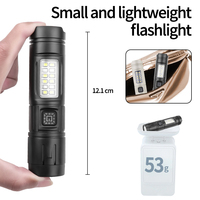 Lampe torche LED rechargeable portable, 7 modes, lumière latérale, zoom, matériau ABS, étanche IPX4, 200-300 lumens, camping, randonnée