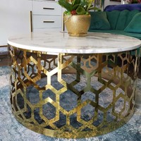 Vente en gros de table basse ronde de luxe de haute qualité base en acier inoxydable doré table centrale avec dessus en faux marbre pour la maison, villa, hôtel
