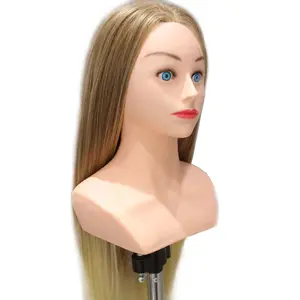 Salon Long Hair Mannequin Training Head With Clamp Hairdressing Dolls Real Human Hair Mannequin With Shoulders