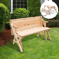 Meubles de jardin, table et chaises pliantes 2 en 1, table de pique-nique convertible, banc de jardin, table pliable en bois de sapin massif