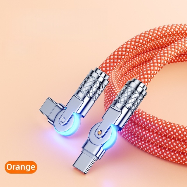 Nylon Braided Zinc Alloy180Degree Rotation Plug USB-C Cable PD 60w 3A Fast Charging LED Light Data Cable 100%  Nylon Braid Cable