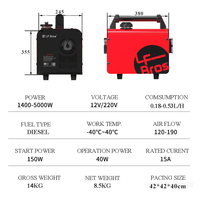 Pemanas udara Diesel portabel semua dalam satu 12V 220V atau 24V 5KW pemanas berdiri bebas Parkir luar ruangan tenda pemanas berkemah