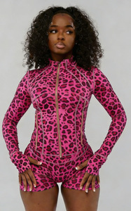 Ensemble 2 pièces décontracté pour <span class=keywords><strong>femme</strong></span> : <span class=keywords><strong>veste</strong></span> à manches longues et short de sport imprimé léopard, idéal pour le printemps et le fitness, style streetwear - Product Image 3
