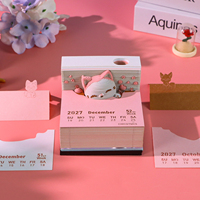 Porte-stylo Chat sauteur 2027, Bloc de papier, Bloc-notes empilable, Calendrier de table lumineux, Chat câlin, Artisanat en papier superposé, Cadeau fantaisie