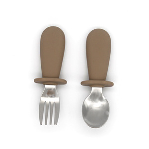 Ensemble de cuillères et fourchettes d'alimentation pour enfants, en acier inoxydable, écologiques, pour bébés, vente en gros, - Product Image 6