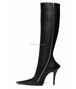 <span class=keywords><strong>Bottes</strong></span> <span class=keywords><strong>hautes</strong></span> noires en cuir à talon aiguille de 110 mm pour <span class=keywords><strong>femme</strong></span>, style sorcière, design exagéré et luxueux, à bout pointu, pour l'hiver - Product Image 5