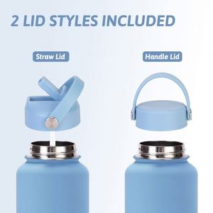 Gourde isotherme grande capacité 1L en acier inoxydable à large ouverture, portable, avec paille et poignée de transport pour le sport et les clubs - Product Image 2