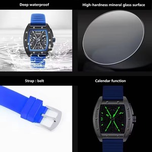 Luxury Men's Tonneau Case <b>Skeleton</b> Sport <b>Watch</b> <b>Automatic</b> Mechanical Rubber Band Analog Dial - Product Image 3