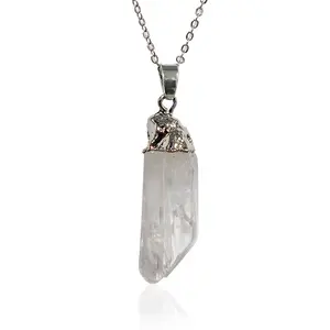 White crystal pendant White crystal column raw stone hex prism pendant DIY jewelry white crystal single point pendant