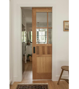 <span class=keywords><strong>Porte</strong></span> coulissante dissimulée en bois massif brun style Japandi Wabi-sabi rustique moderne avec verre trempé CBMmart - Product Image 2