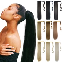 Queue de cheval synthétique longue et droite à enrouler avec velcro, extension de cheveux invisible et indétectable pour femme