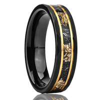 Anneaux de couple assortis 8 mm 6 mm, anneaux pour lui et pour elle, bande en tungstène avec feuille d'or et météorite noire, brossé, cadeau de mariage ou d'anniversaire de mariage