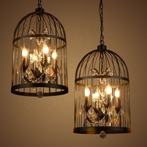 JYLIGHTING in ferro battuto americano retrò ristorante bar personalità creativa industriale lampade a sospensione <span class=keywords><strong>lampadario</strong></span> a <span class=keywords><strong>gabbia</strong></span> per uccelli in cristallo - Product Image 4