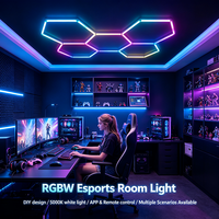 Lumière de plafond LED modulaire DIY hexagonale RGBW 5000K pour salle d'e-sport, avec télécommande via application, pour configuration de jeu et d'e-sport à domicile
