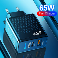 Pengisi Daya Dinding USB-C Ganda 65W, Pengisian Cepat dan Tahan Lama untuk iPhone Samsung S23 QC+PD 3.0, Adaptor Daya untuk Laptop untuk US/EU/UK