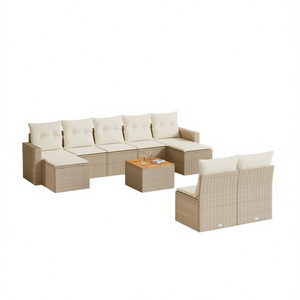 Conjunto de Sofá de Ratán Beige para Exteriores con Cojines de Espuma de Alta Densidad, Muebles de Jardín Contemporáneos, Mimbre de PE Resistente a los Rayos UV - Product Image 1