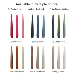 Wedding Decor <strong>Set</strong> of 3 Distressed Wax Green LED <strong>Candle</strong> <strong>Set</strong> Conical Flameless Taper <strong>Candle</strong> with 3D Real Flame - Product Image 6
