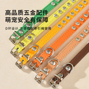 Pet Crystal Collar Leather Small Medium Anti Strangle <b>Dog</b> Cat Necklace Decoration Luxury Monochrome Zhejiang Origin - Product Image 2