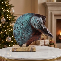 Sculpture abstraite de tête de taureau, finition patine antique, base en résine et marbre, statue de table, décoration de luxe pour la maison et le bureau, ornement artisanal