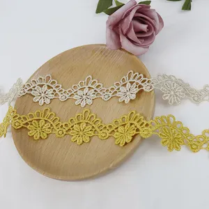 China Factory 3cm small trimming gold lace embroidery for home textile lace trim embroidery guipure lace ribbon