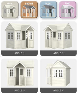 مجموعة ألعاب أراجيح خارجية حديثة، بيت لعب خشبي مقاوم للماء للأطفال بتصميم كوخ وملعب مع حوامل زهور - Product Image 3