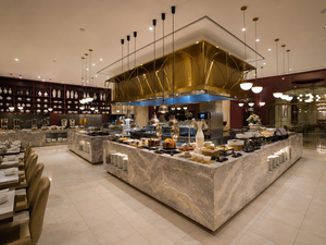 Mostrador de Buffet para Hotel de Lujo, Mostradores de Bar Personalizados para Restaurantes, Muebles Modulares de Mármol, Latón y Vidrio para Comedor Abierto Todo el Día, Diseño 3D, OEM, ODM - Product Image 3