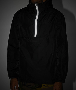 Reflective Tapered <strong>Mens</strong> Quarter Zip <strong>Pullover</strong> Custom <strong>Men</strong> Rain <strong>Jacket</strong> Black Anorak <strong>Jacket</strong> - Product Image 2