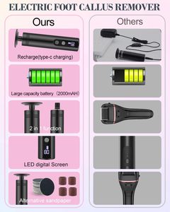 Lime électrique anti-callosités pour pieds, <span class=keywords><strong>ponceuse</strong></span> à ongles 9 vitesses réglables, rechargeable, professionnelle, outil de pédicure domestique avec LED - Product Image 4