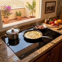 Table de cuisson à induction encastrable 90 cm 8500W Inverter 5 brûleurs à commande tactile Grande zone 30 cm OEM/ODM INMETRO CE CB Cuisine domestique