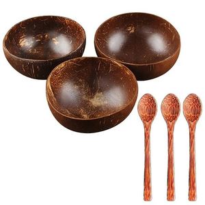 Dừa Vỏ Men Bột Bát Vỏ Bát Sơn Sơn Sơn Sơn Rafia Thủ Công Tự Nhiên Thủ Công Sử Dụng Đánh Bóng Bộ Cho Trẻ Em - Product Image 3