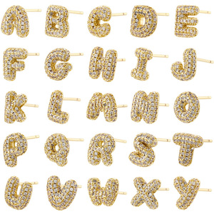 Phụ Kiện Thời Trang Hợp Thời Trang Hot-Bán Studded Zircon Chubby 26 Tiếng Anh C.h.a.n.e.l Thư Bong Bóng Thư Bông Tai Cho Phụ Nữ - Product Image 1