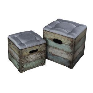 INNOVA HOME Tabouret de rangement carré empilable en bois, style rustique vintage, avec assise en tissu à housse amovible, pour entrée scolaire - Product Image 1